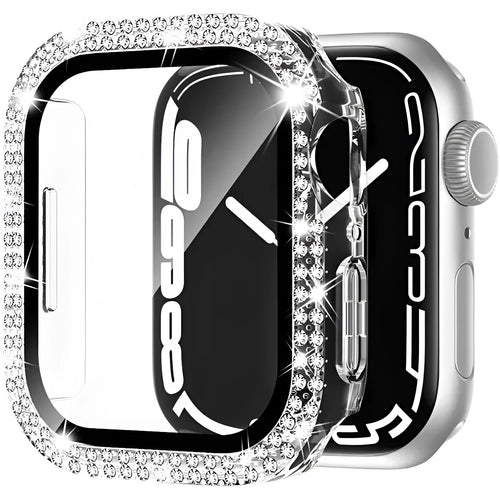 Apple Watch protective case with double diamond glass screen in rose gold colour for a 44mm model.