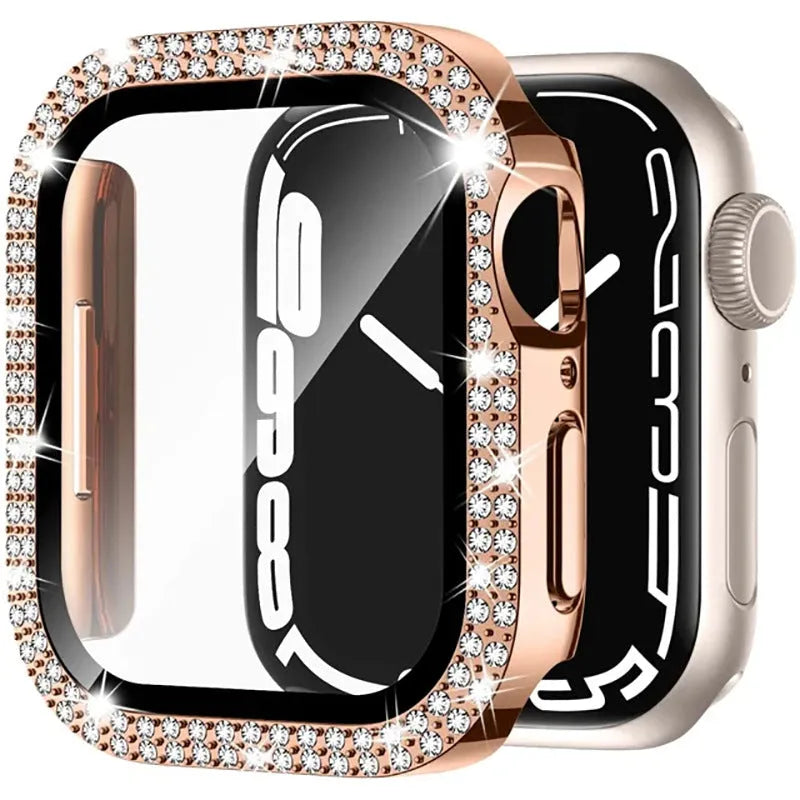 Apple Watch protective case with double diamond glass screen in rose gold colour for a 44mm model.