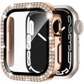 Apple Watch protective case with double diamond glass screen in rose gold colour for a 44mm model.