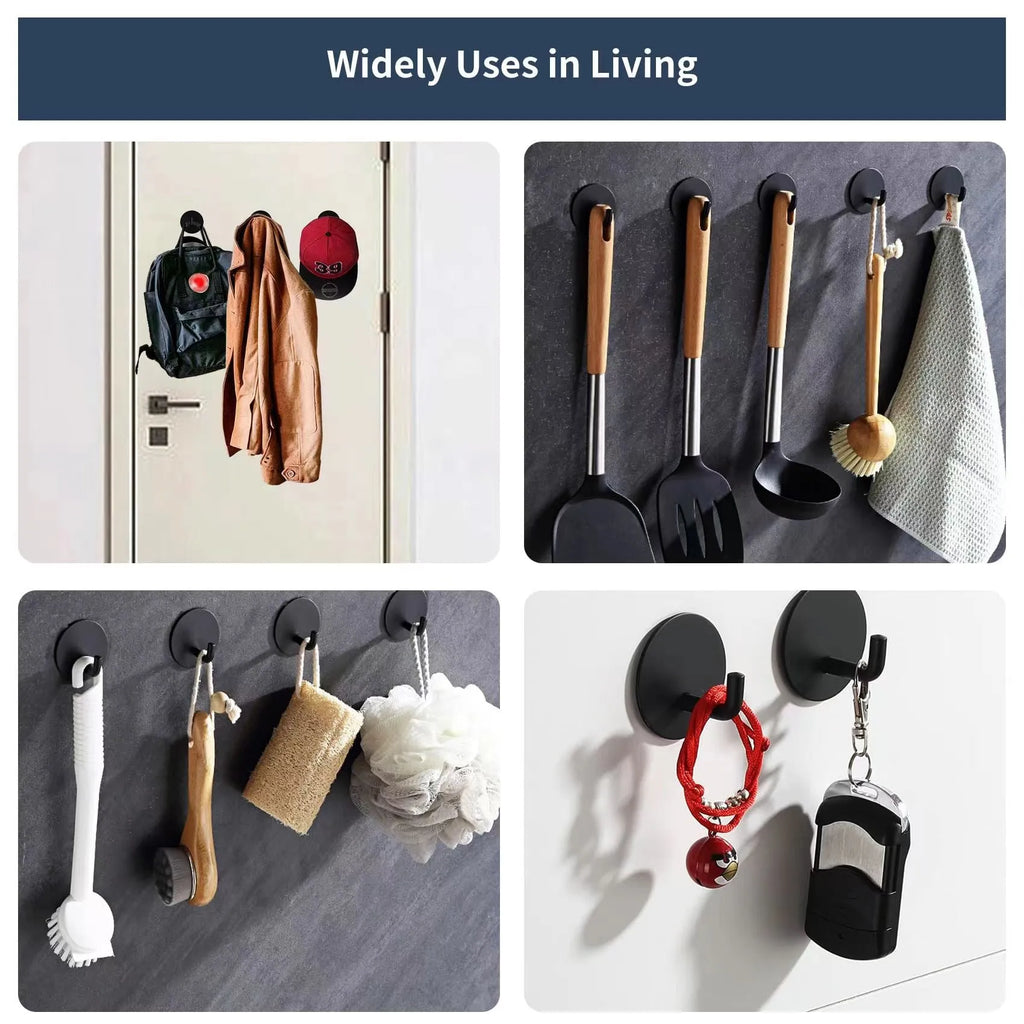 Stainless steel self-adhesive hook in black and polished finishes with 3kg load capacity