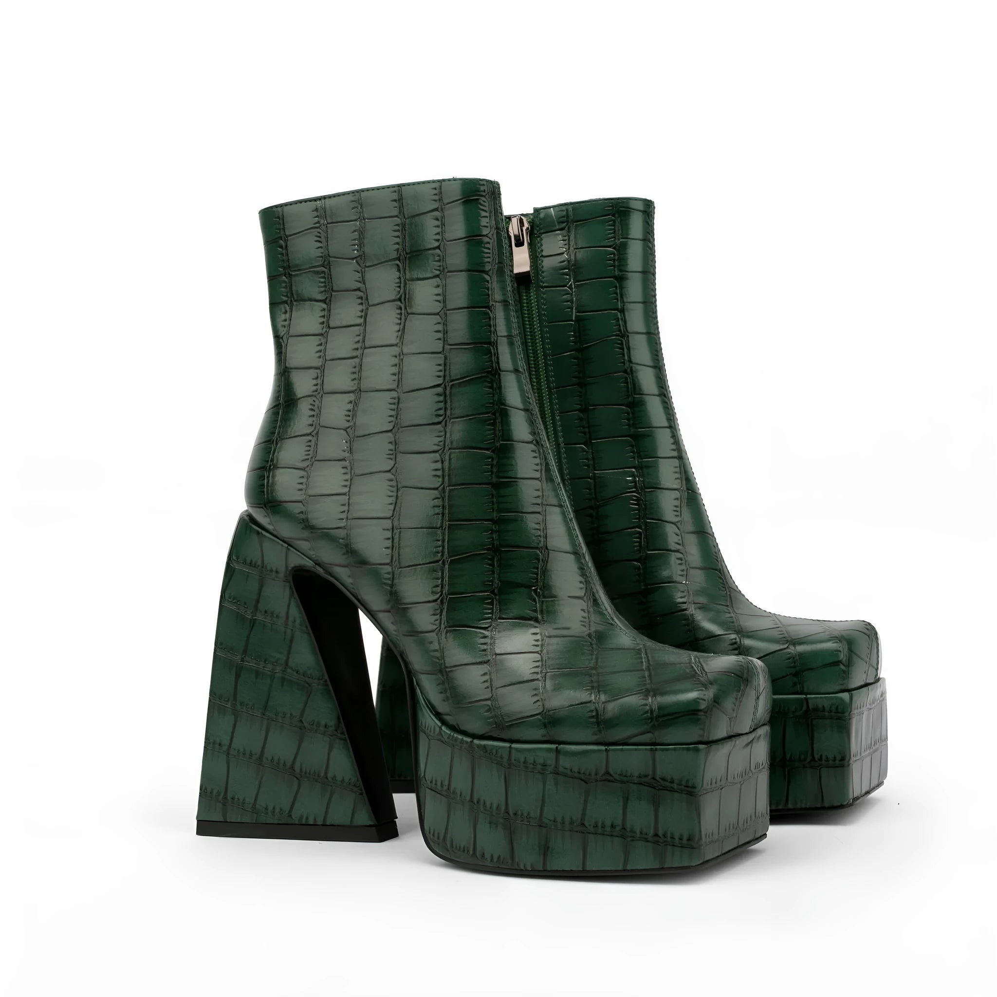 Women's ankle boots with high heel in red, green, black, beige or brown colours