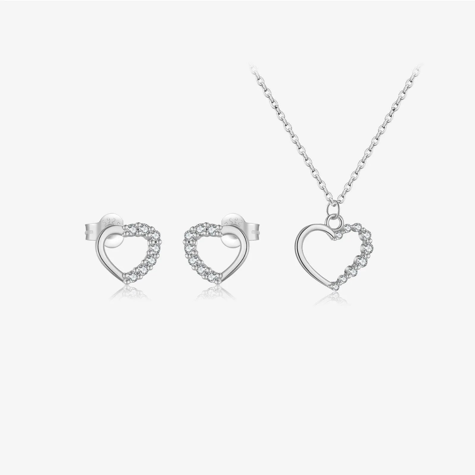 925 sterling silver hollow heart necklace with regular chain, available in white gold or platinum colour