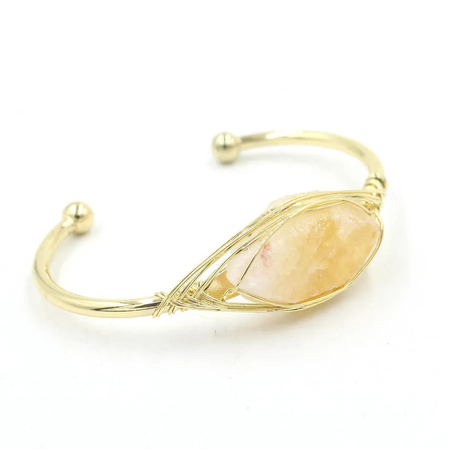 Natural raw gemstone bracelet with winding 8mm crystals in multiple colour options