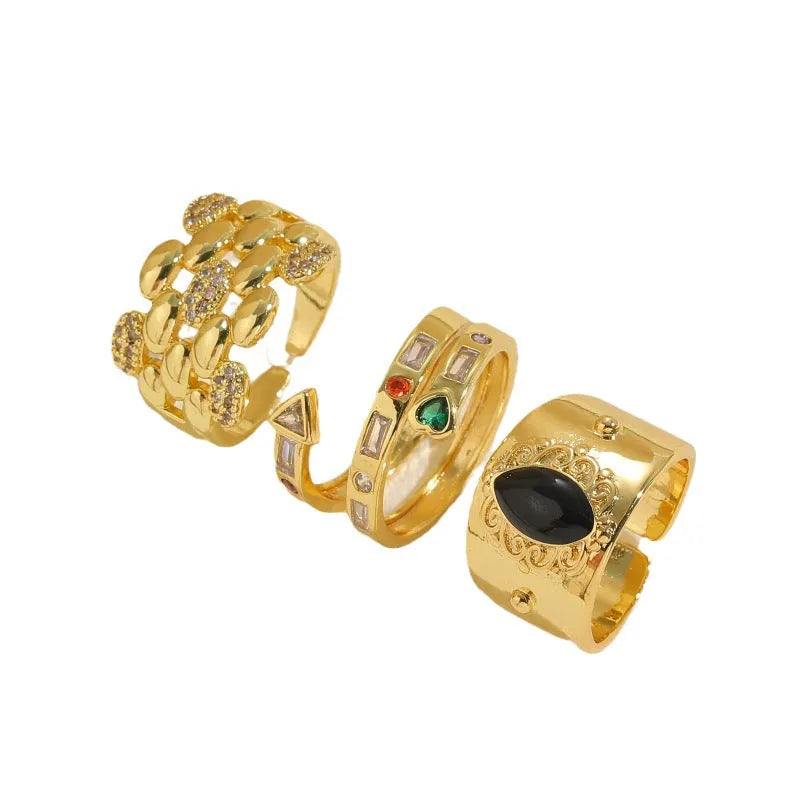 Geometric Chinese style copper ring with Horse Eye Black electroplated finish