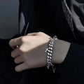 Men's titanium steel bracelet with geometric shape and cross design in a cold wind style.