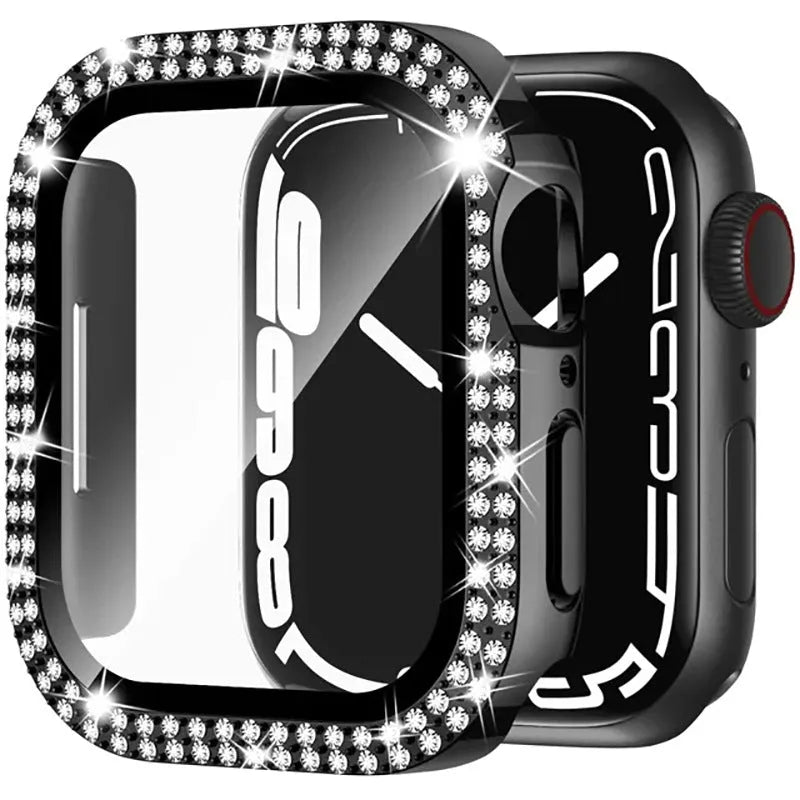 Apple Watch protective case with double diamond glass screen in rose gold colour for a 44mm model.