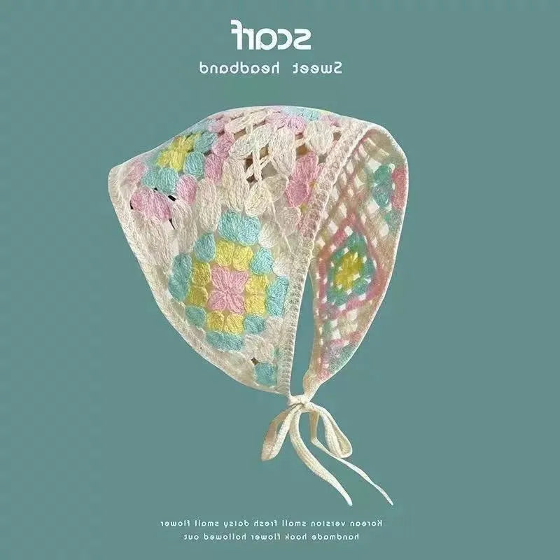 Cotton triangular headscarf with French retro floral pattern in multiple colour options