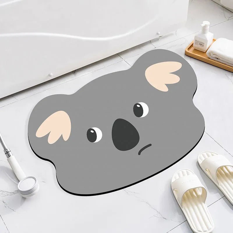 Diatomaceous earth bathroom mat with cartoon animal design in alien shape, non-slip absorbent surface
