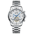 Men's silver steel automatic perpetual calendar mechanical watch with business style design