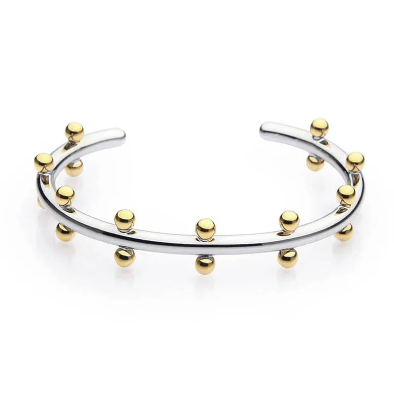 Stainless steel C-shaped bracelet with rivet-shaped bean beads and personality texture in three colour options