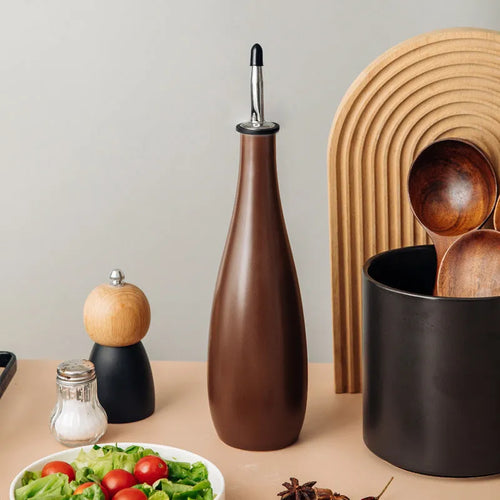 Ceramic oil pot with sealing lid and funnel for kitchen oil storage