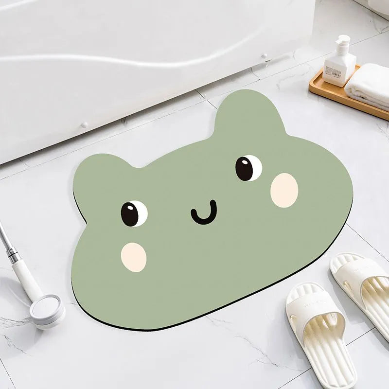Diatomaceous earth bathroom mat with cartoon animal design in alien shape, non-slip absorbent surface