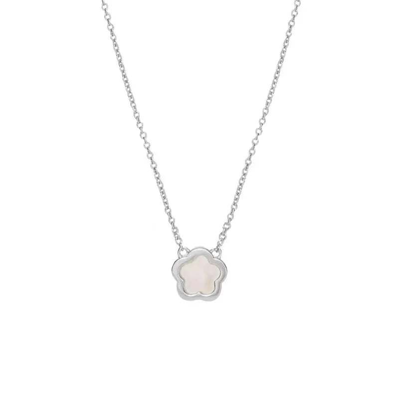 White mother shell flower necklace with floral pendant on gold or silver chain