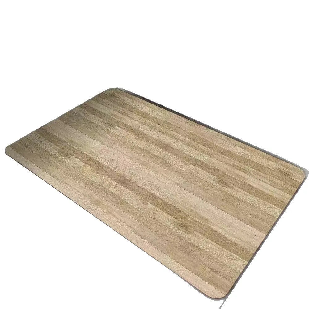 Square American style wood grain patterned diatom ooze bathroom floor mat on a tiled floor.