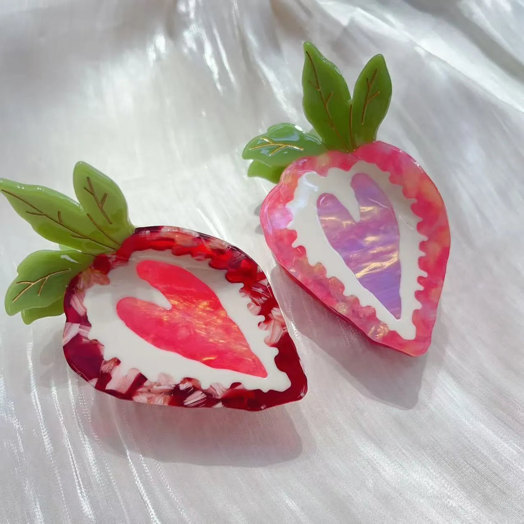 Red strawberry hairpin with pastoral style details for girls