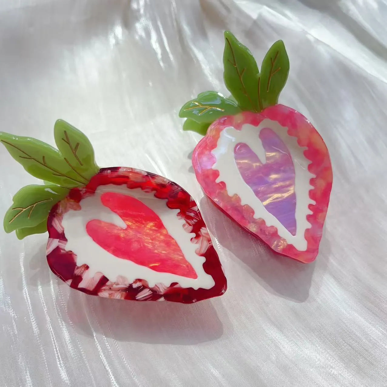 Red strawberry hairpin with pastoral style details for girls