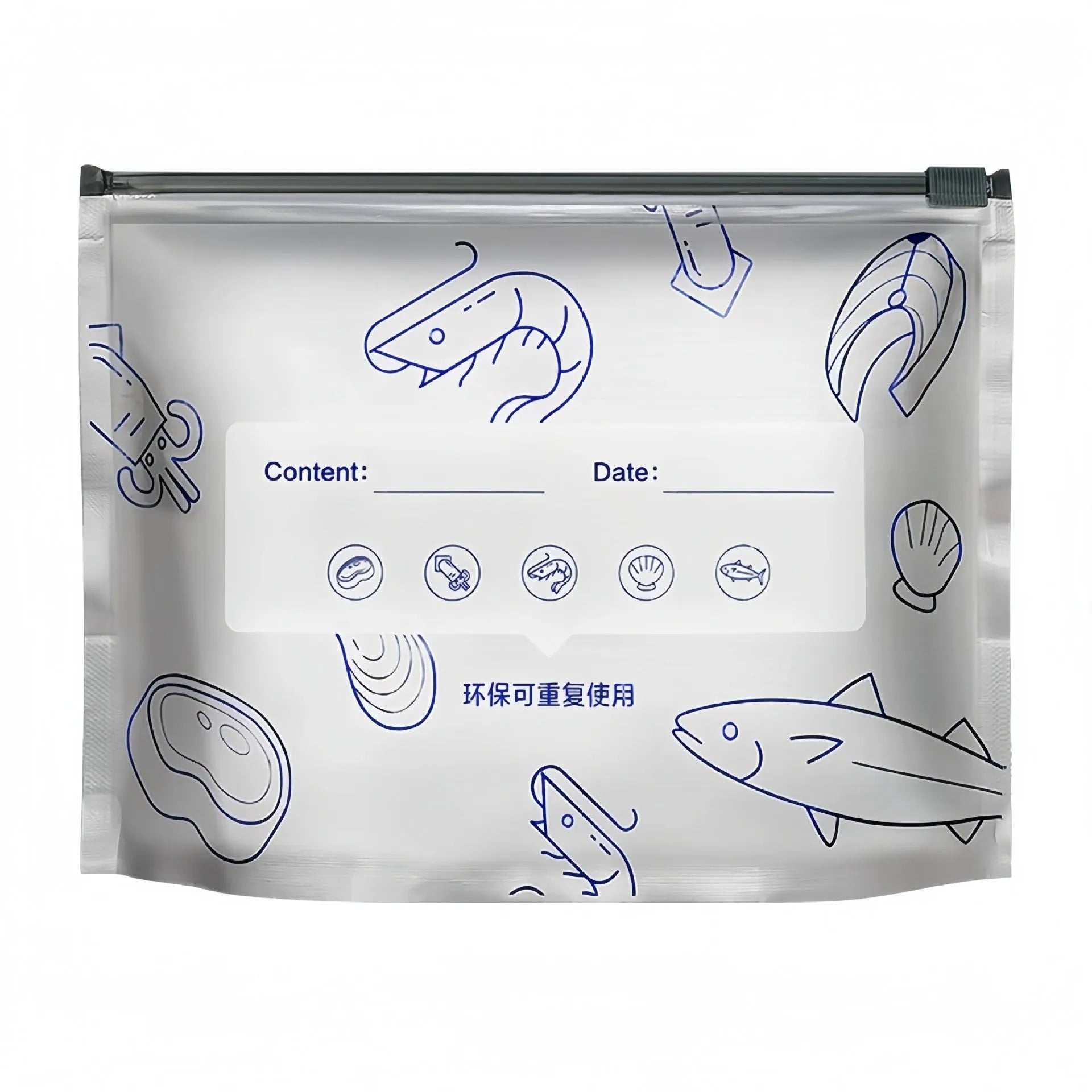 Aluminium foil heat-seal fresh-keeping bags in three sizes with temperature resistance from -60 to 100 degrees Celsius