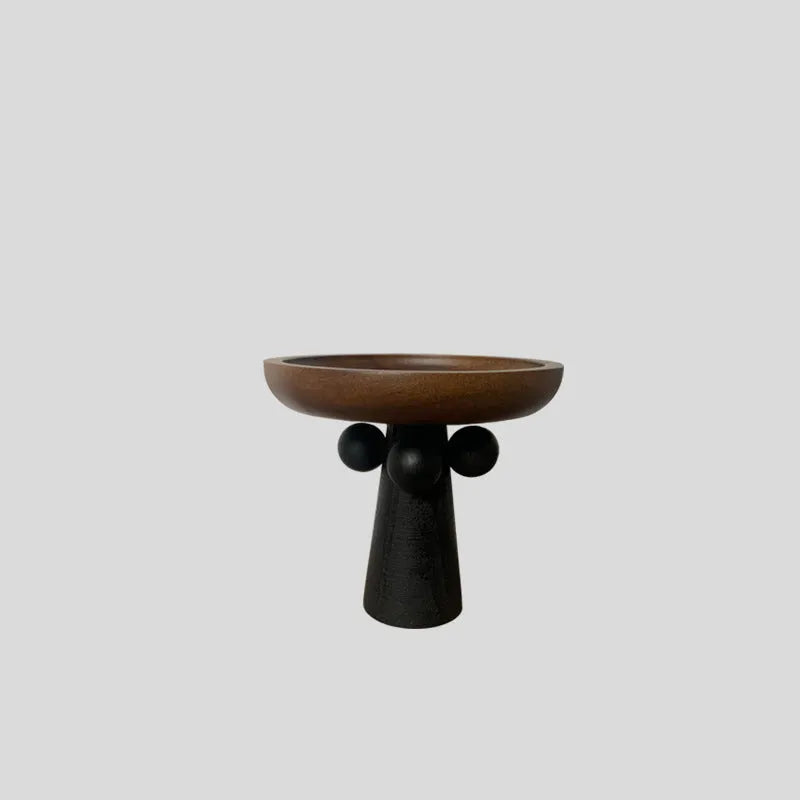 Nordic high-legged round wooden tray for candles and home decor in natural wood colours