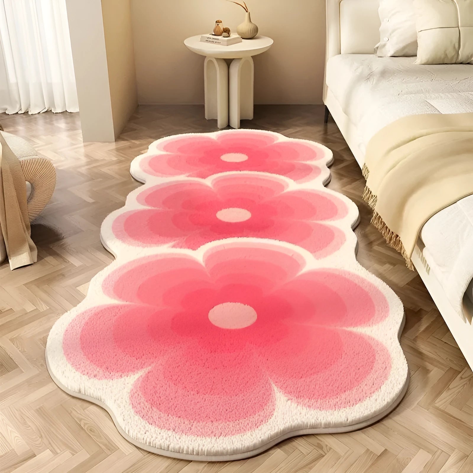 Flower-shaped cashmere blanket with printed cartoon patterns in various colours and sizes
