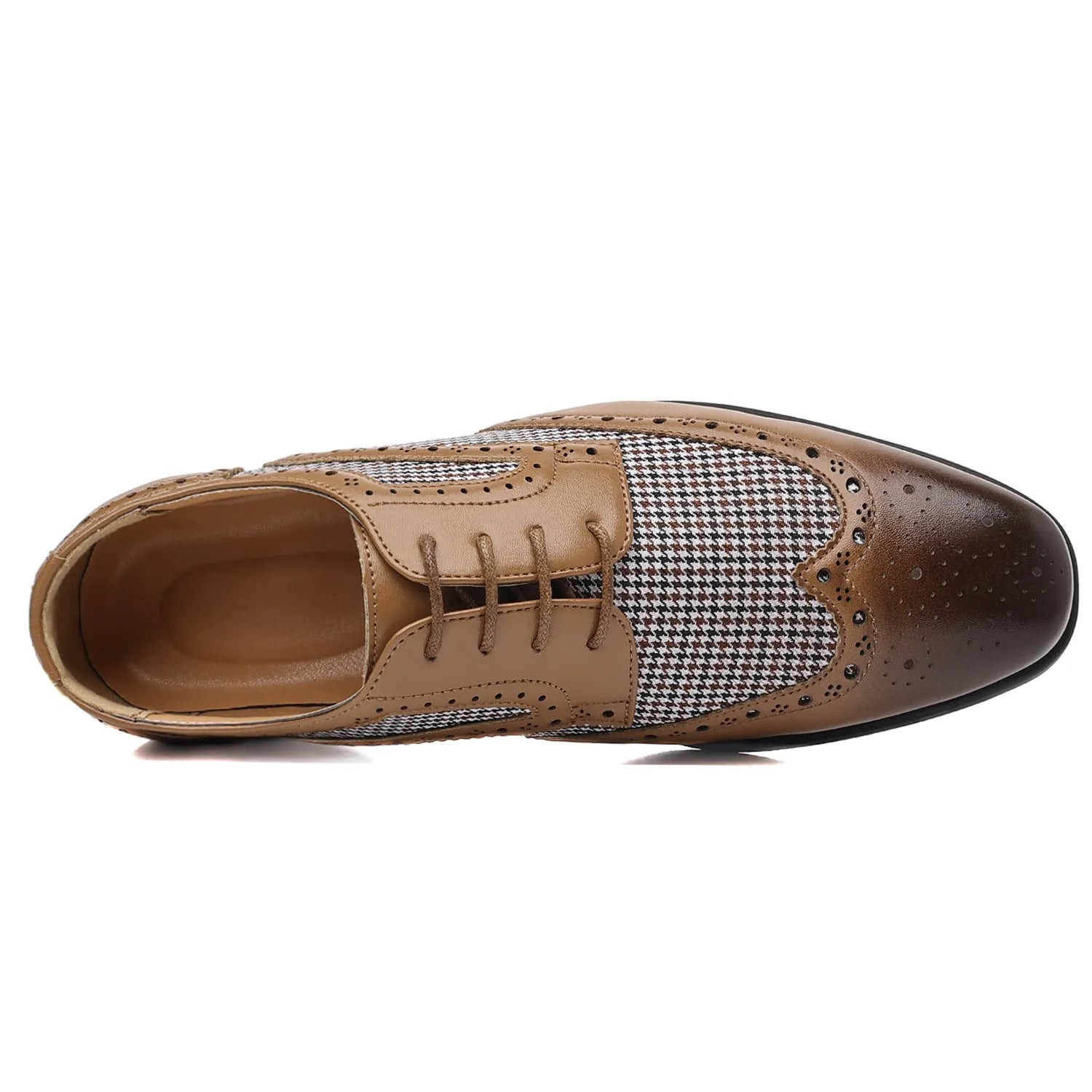 Men's black imitation houndstooth pattern casual canvas shoes with square toe and lace-up front.