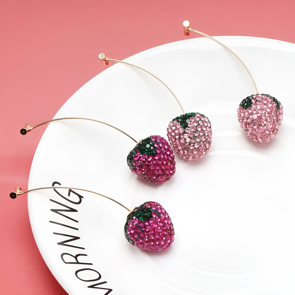 Spot drill geometric strawberry earrings for women in six colour variations