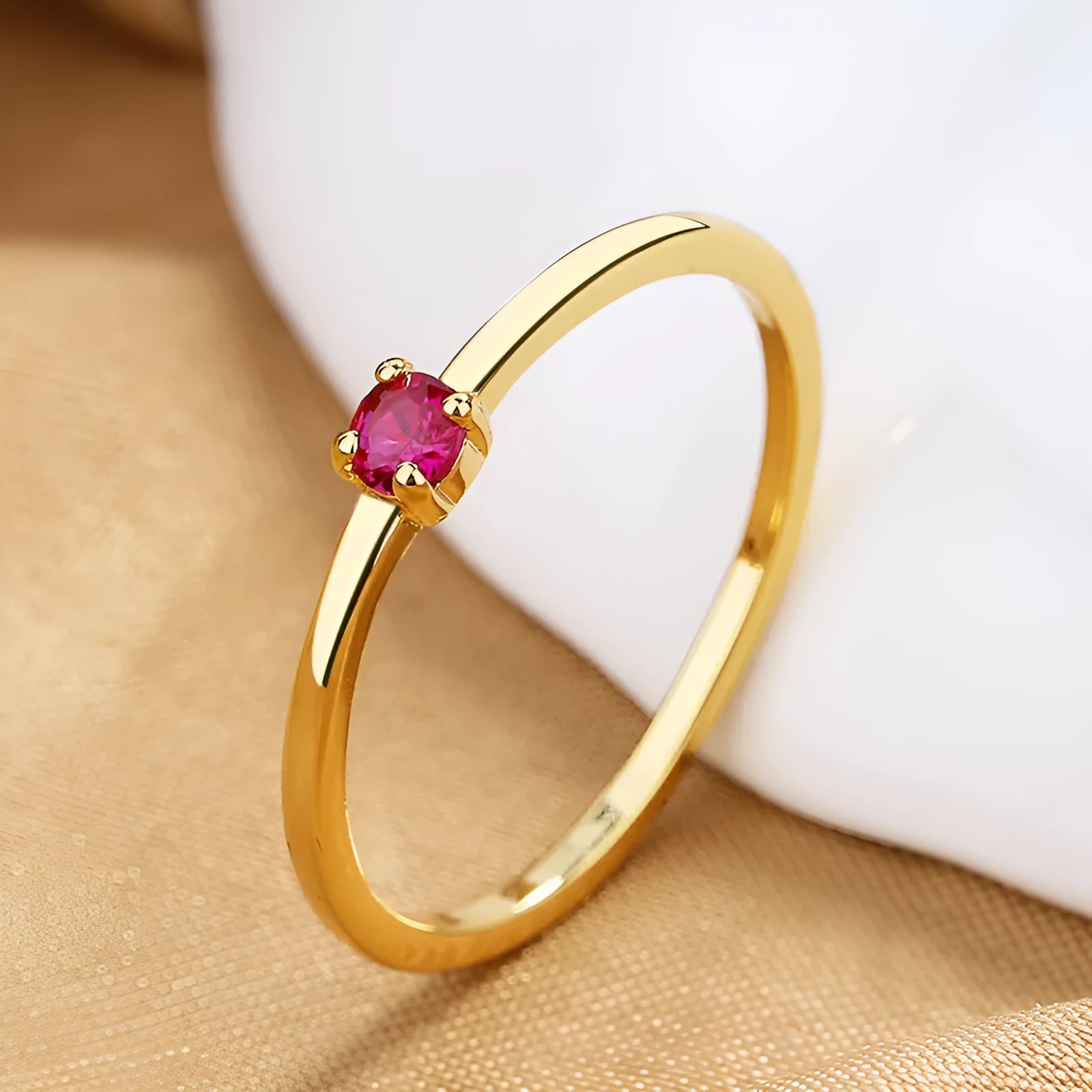 Women's fine copper circle ring with geometric design and single diamond in multiple colour options