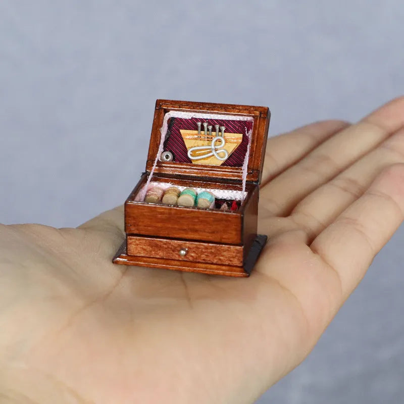 Birch wood miniature vintage sewing machine ornament with European style design