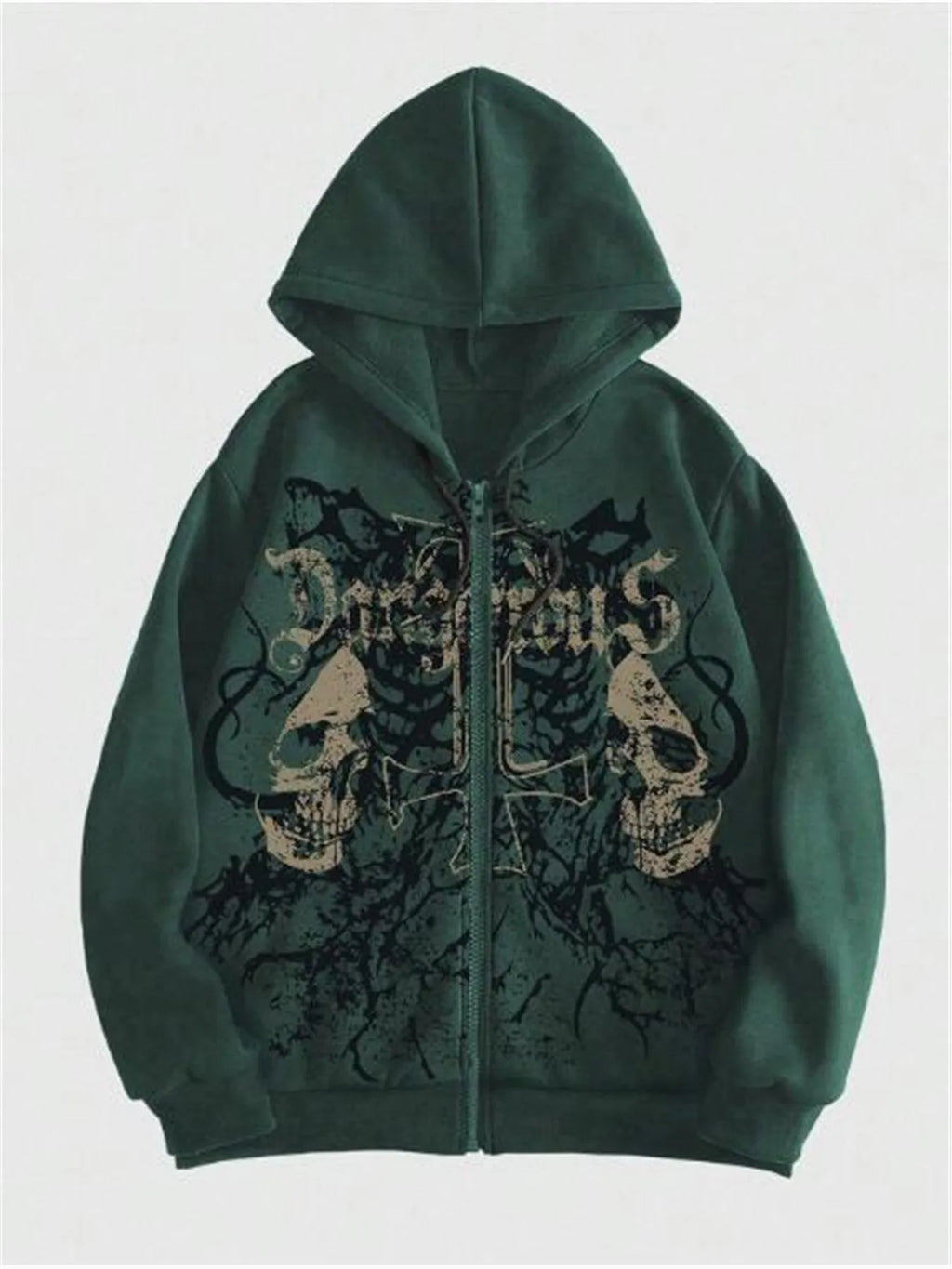 Men's black hooded sweatshirt with skull print and long sleeves in Harajuku style