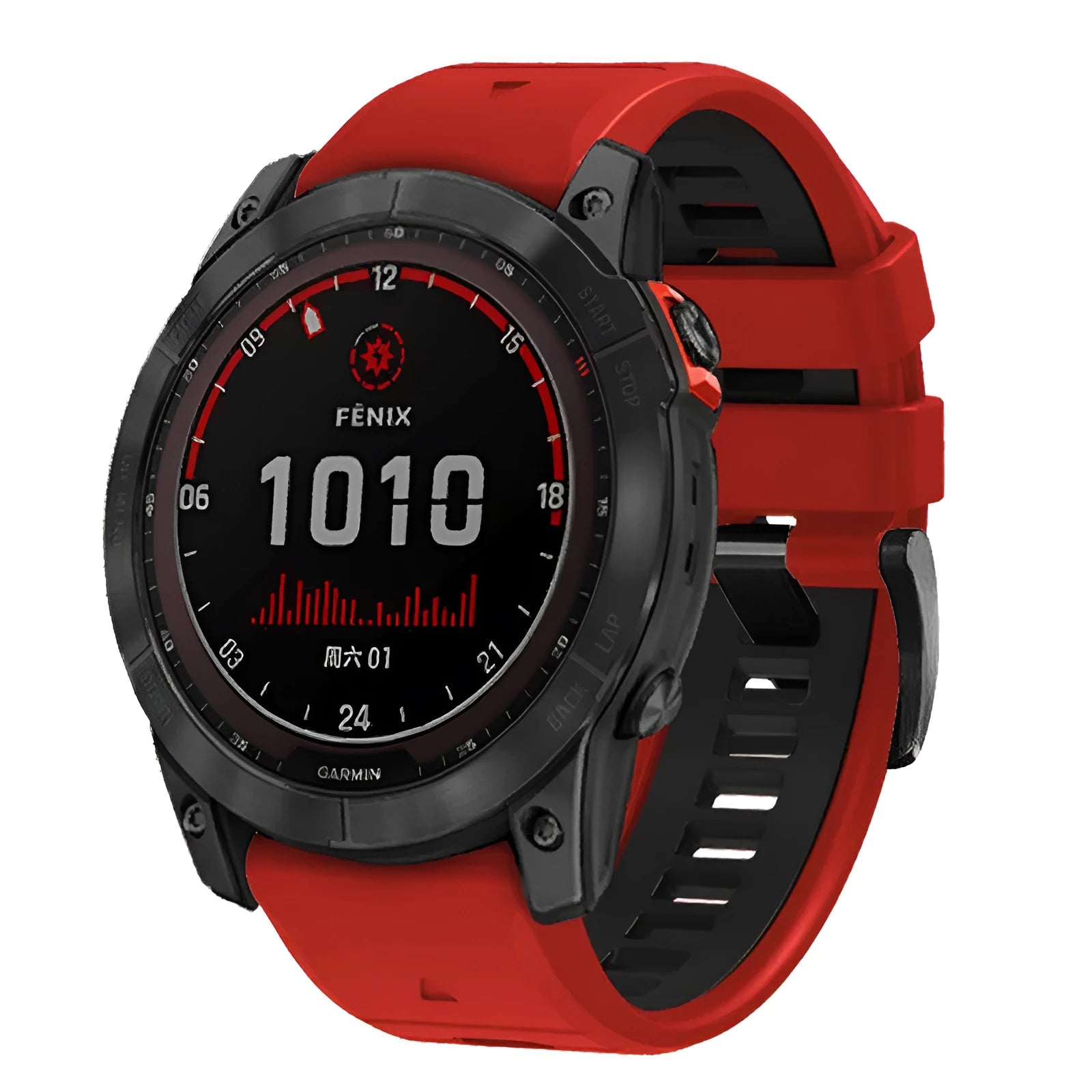 Two-colour quick release silicone watch strap for Garmin Fenix watches in 22mm and 26mm widths.