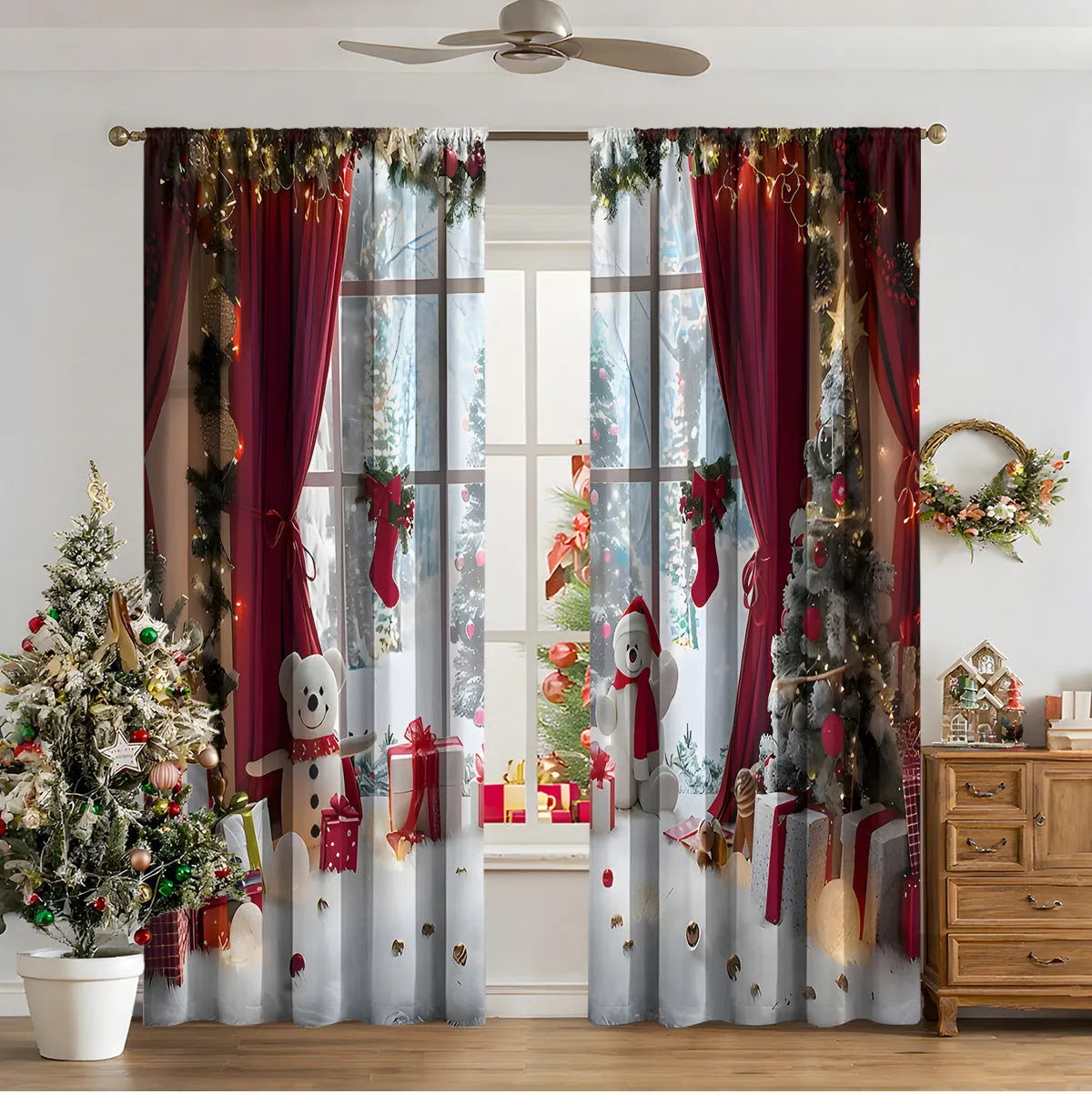 3D digital printed polyester Christmas curtains in modern simple style with high sunshade function