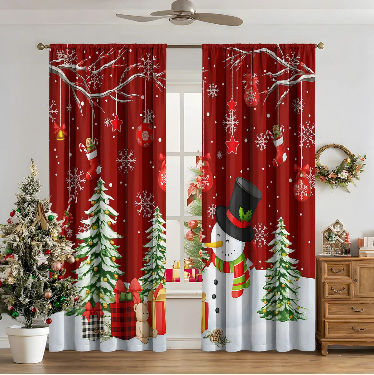 3D digital printed polyester Christmas curtains in modern simple style with high sunshade function
