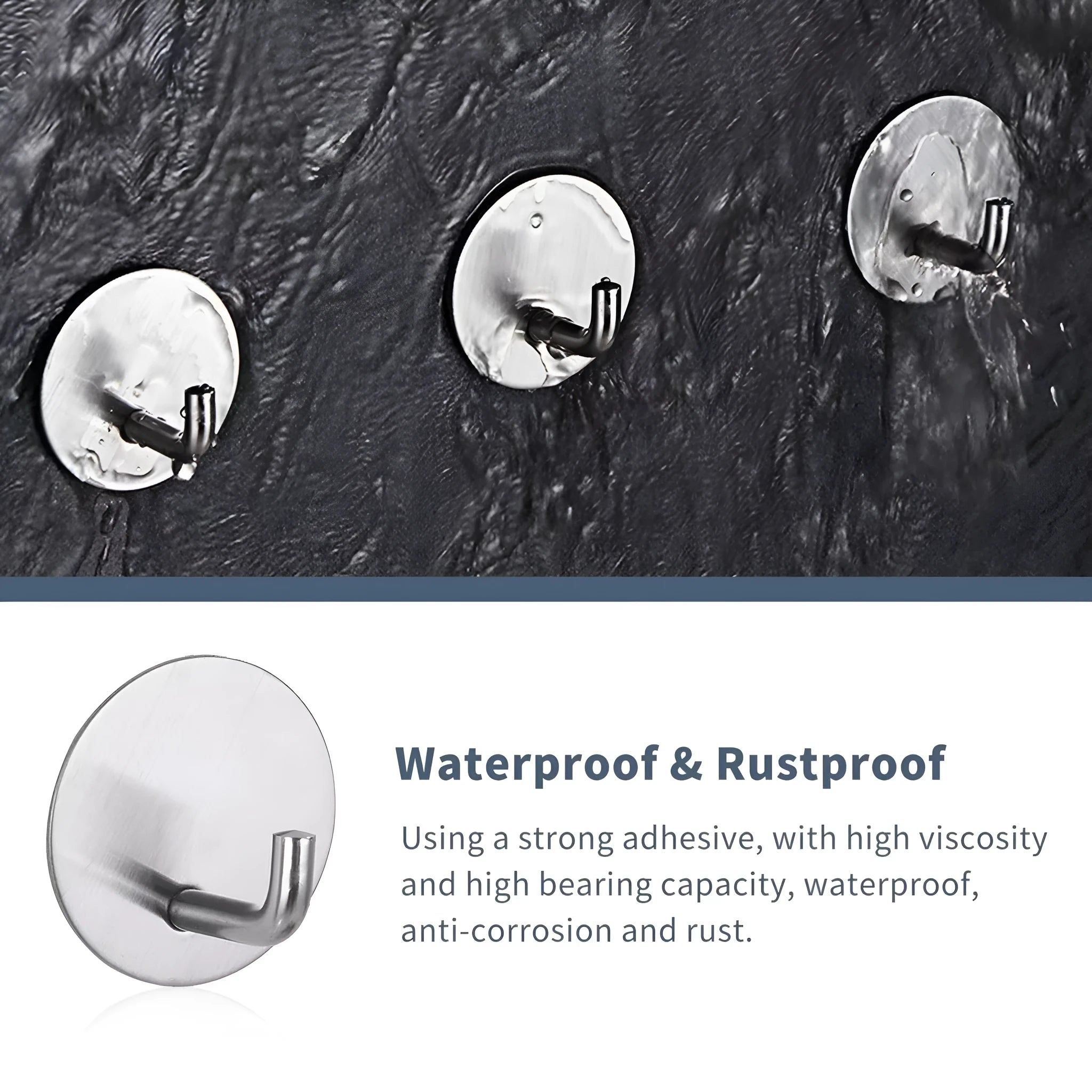 Stainless steel self-adhesive hook in black and polished finishes with 3kg load capacity