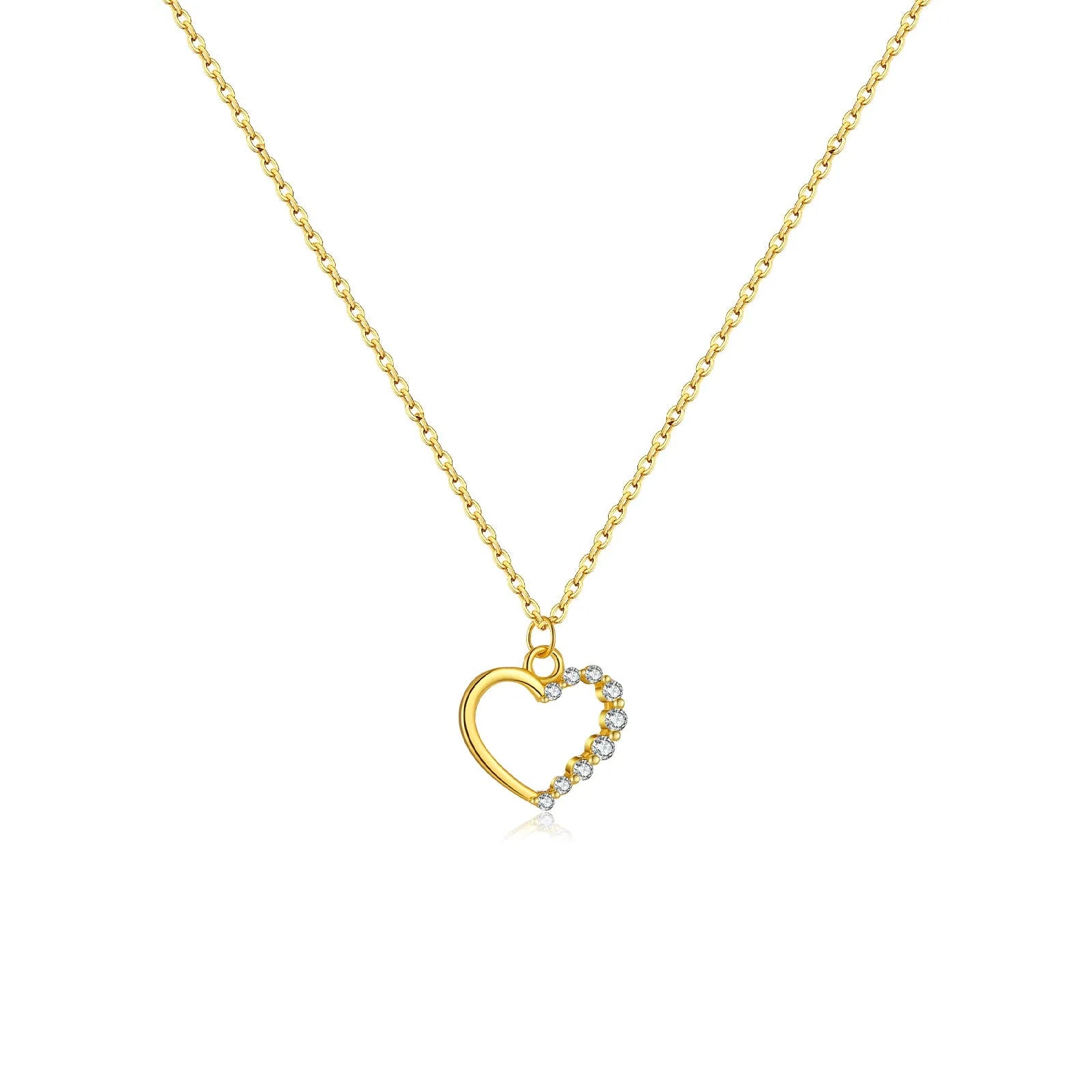 925 sterling silver hollow heart necklace with regular chain, available in white gold or platinum colour