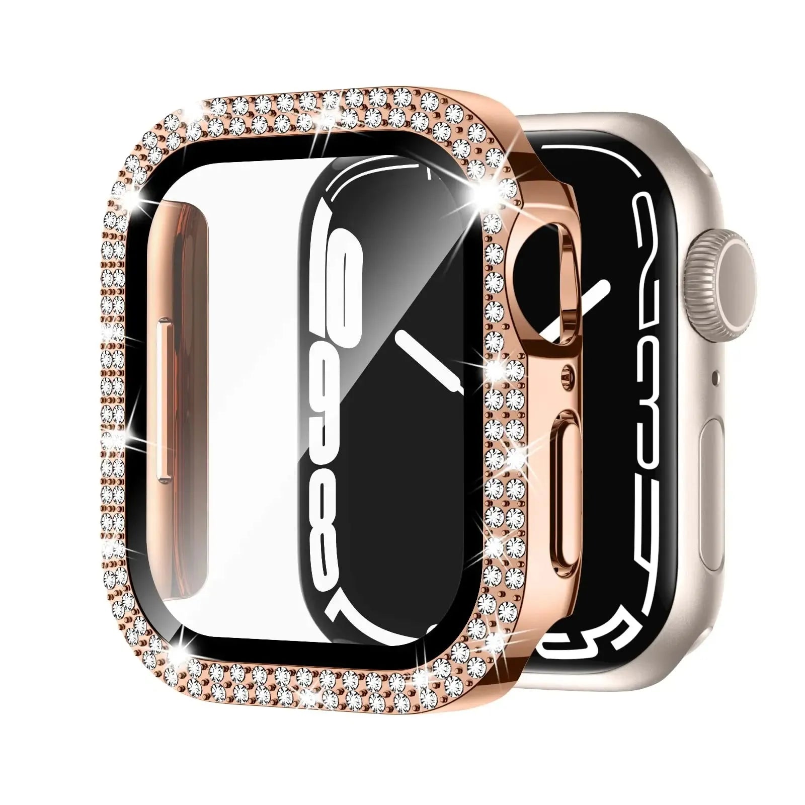 Apple Watch protective case with double diamond glass screen in rose gold colour for a 44mm model.