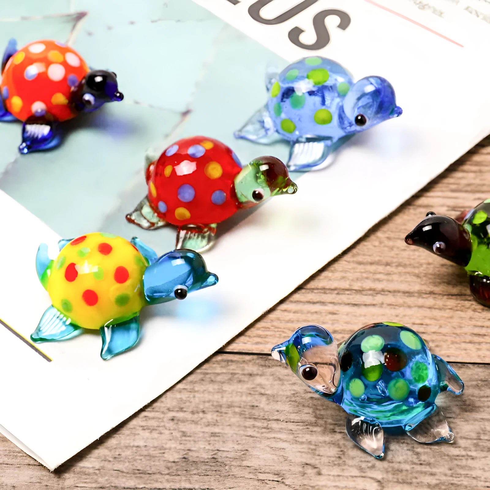 Geometric glass turtle desk ornament in modern design with six colour options
