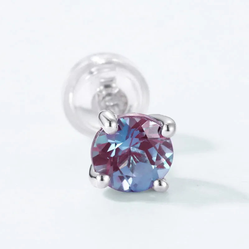 925 silver geometric ear studs with round cultivated Alexandrite stone