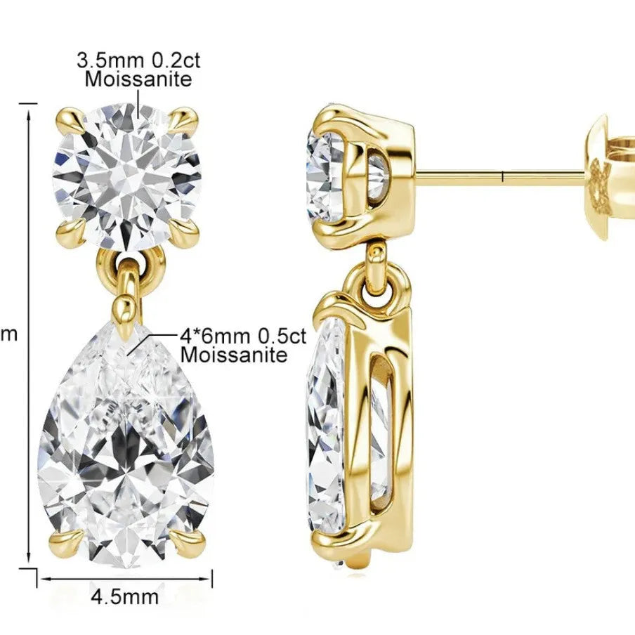 925 sterling silver water drop moissanite stud earrings in gold or silver colour