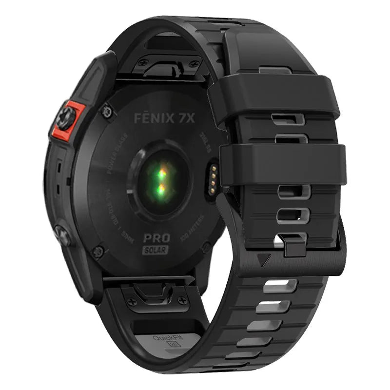 Two-colour quick release silicone watch strap for Garmin Fenix watches in 22mm and 26mm widths.
