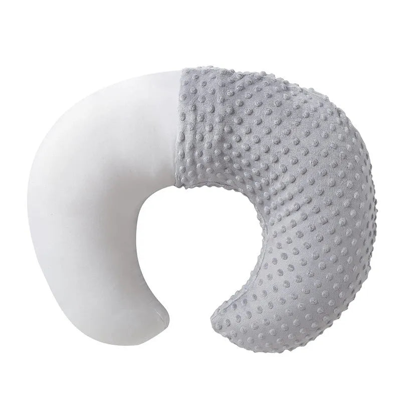 Nursing pillow with removable pillowcase in grey, light blue, pink, or yellow colours.