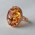 Amber beeswax ring with New Amber Type A colour on alloy band, ethnic retro style jewellery