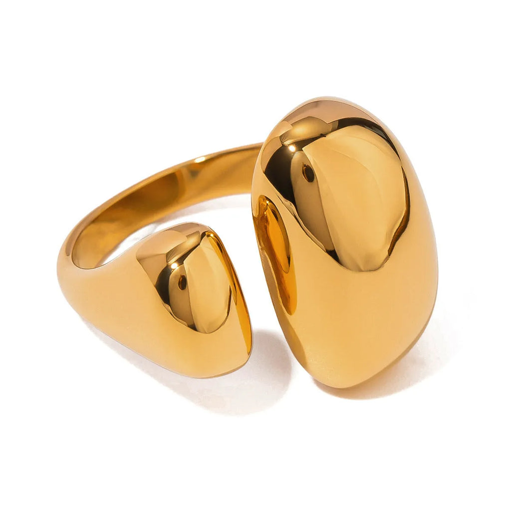 Geometric open ring in electroplated stainless steel with exaggerated European-American design