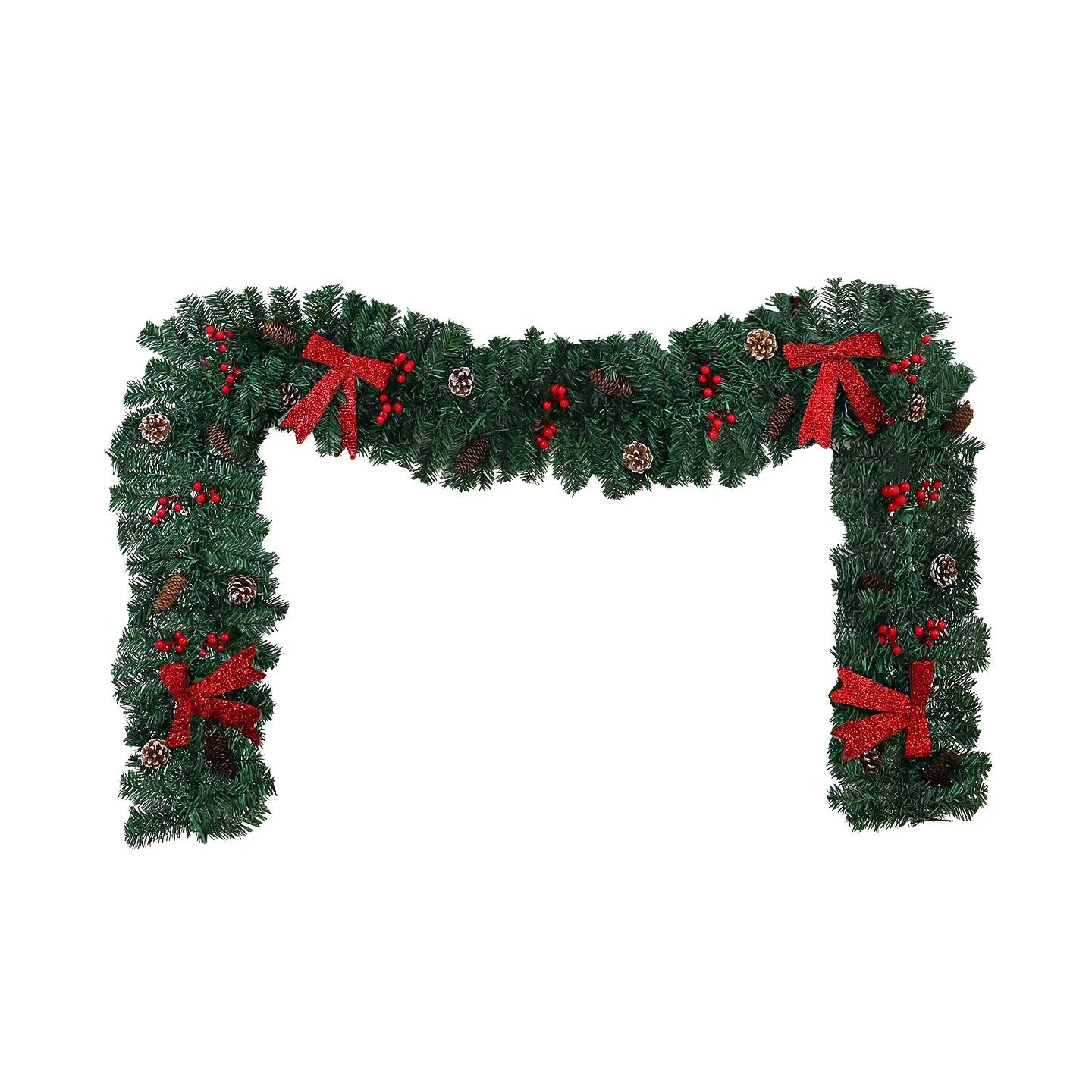 Christmas rattan pine cone bow decorative centrepiece with LED lighting on wooden table