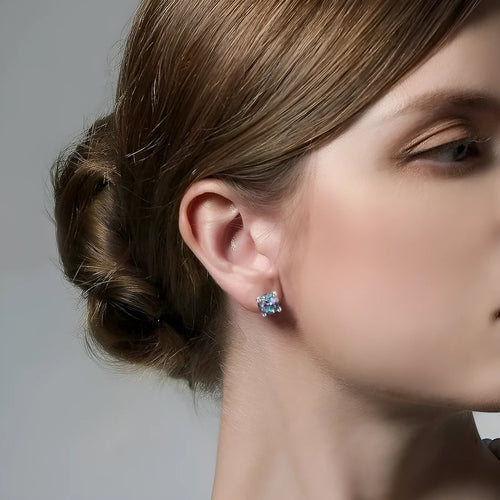 925 silver geometric ear studs with round cultivated Alexandrite stone