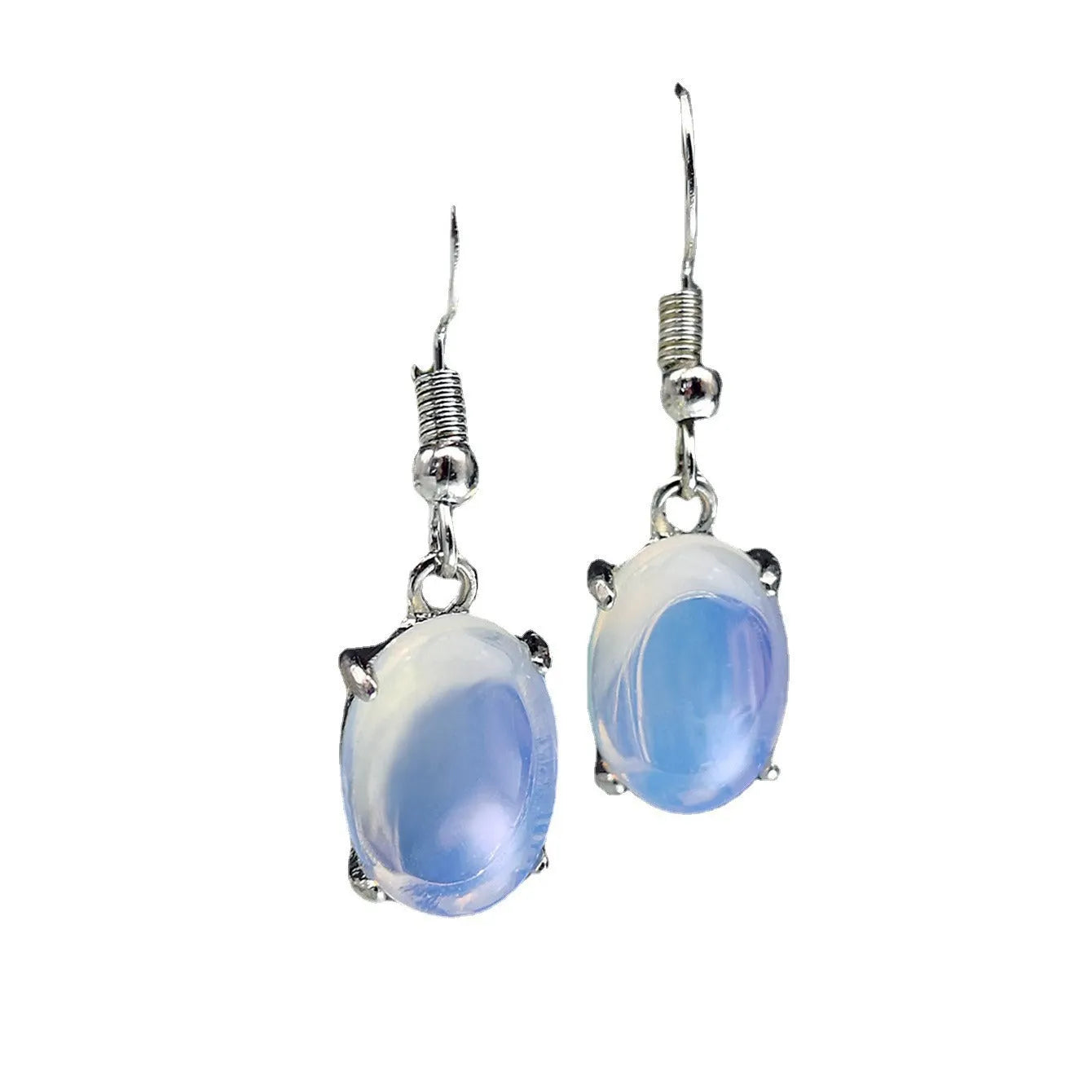 Moonlight white opal earrings with electroplated alloy drop shape design and ellipse silhouette elements