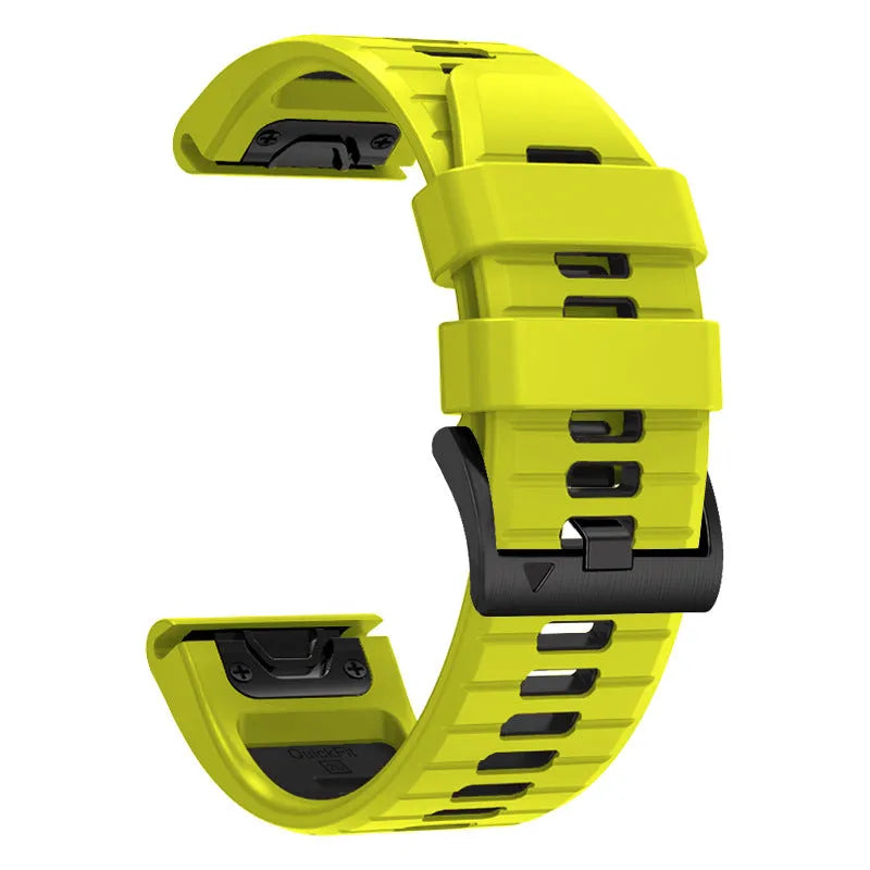 Two-colour quick release silicone watch strap for Garmin Fenix watches in 22mm and 26mm widths.