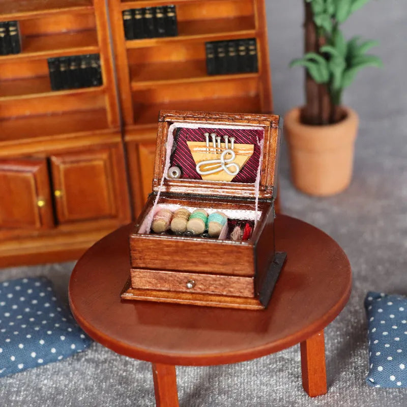 Birch wood miniature vintage sewing machine ornament with European style design
