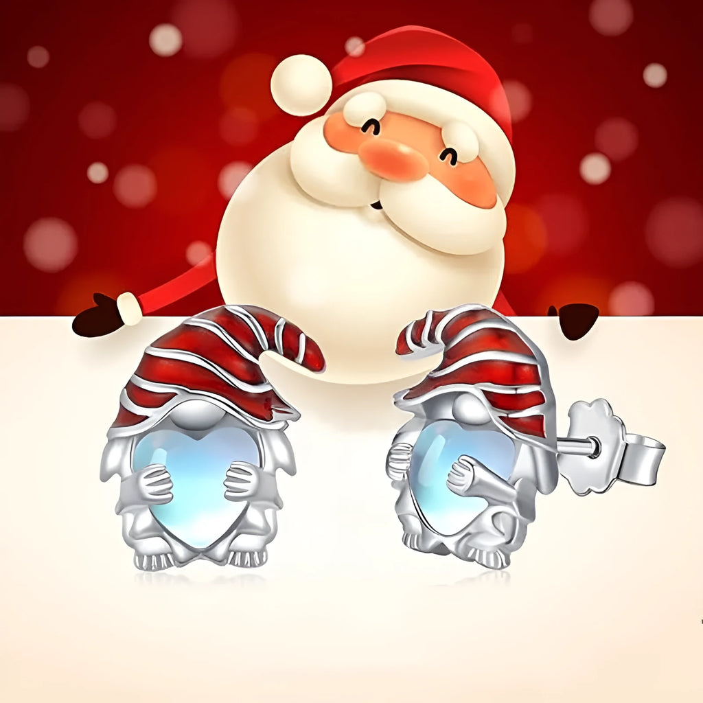 Women's heart-shaped earrings with Santa Claus design in electroplated white gold colour