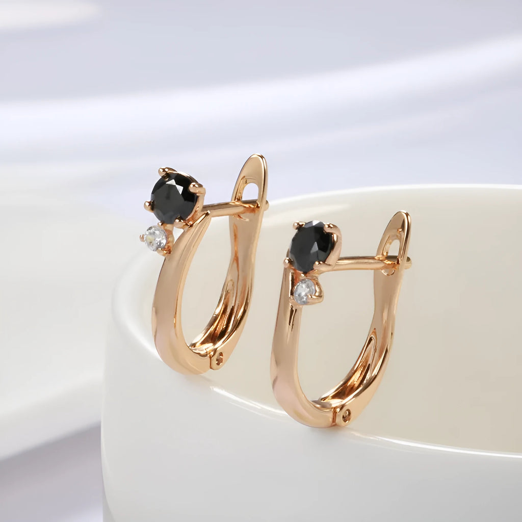 Gold retro geometric drop earrings with artificial gemstone inlay and ear clip back