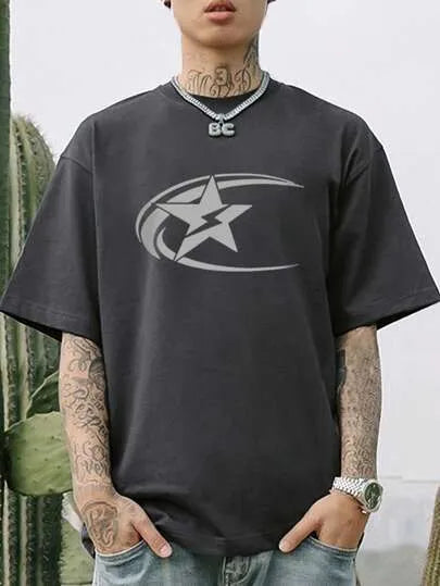 Men's pure cotton short sleeve T-shirt with Japanese retro style in dark grey colour