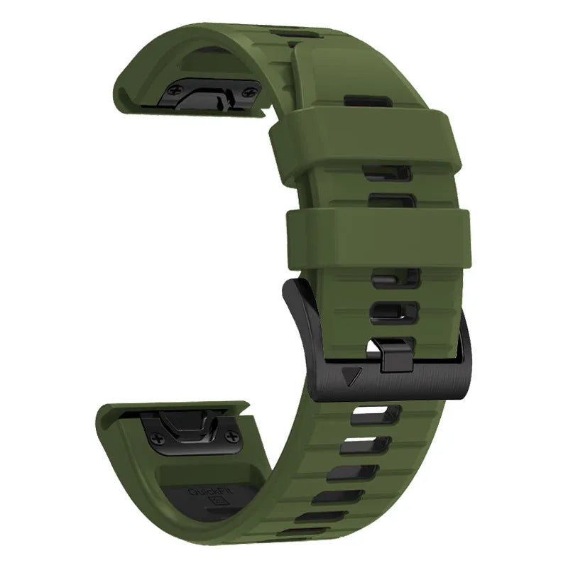 Two-colour quick release silicone watch strap for Garmin Fenix watches in 22mm and 26mm widths.